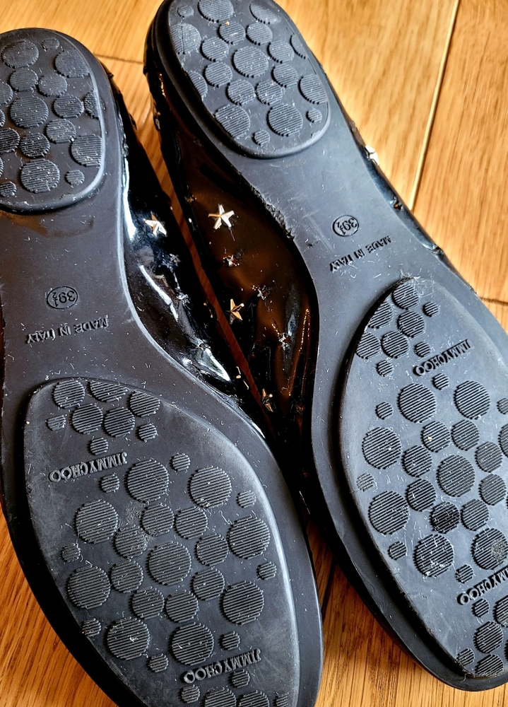 Jimmy Choo Black Patent Leather Star Cutout Flats - Picture 6 of 9